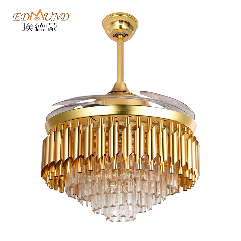 Quạt trần đèn chùm K002 có ánh sáng với điều khiển từ xa 42 inch 3 màu với đèn chùm quạt pha lê loa