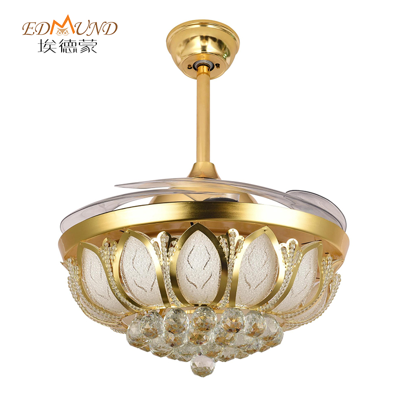 Quạt trần đèn chùm K003 có ánh sáng với điều khiển từ xa 42 inch 3 màu với đèn chùm quạt pha lê loa