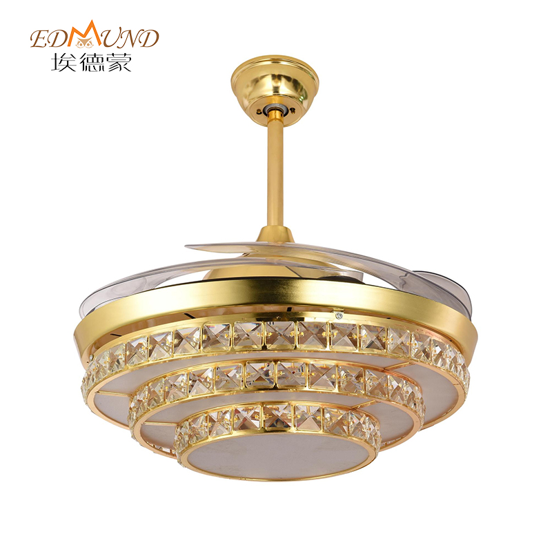 Quạt đèn chùm K004 với ánh sáng với điều khiển từ xa 42 inch 3 màu với đèn chùm quạt pha lê loa