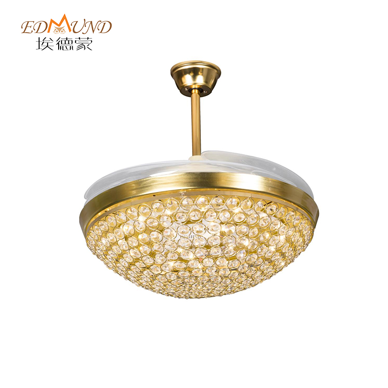 Quạt đèn chùm K005 với ánh sáng với điều khiển từ xa 42 inch 3 màu với đèn chùm quạt pha lê loa