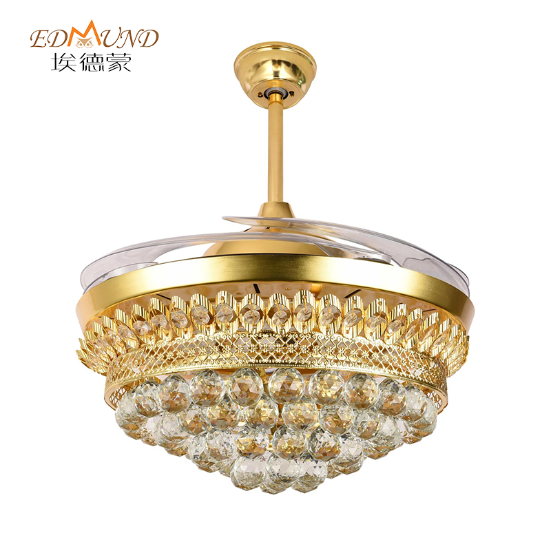 Quạt trần đèn chùm K006 có ánh sáng với điều khiển từ xa 42 inch 3 màu với đèn chùm quạt pha lê loa