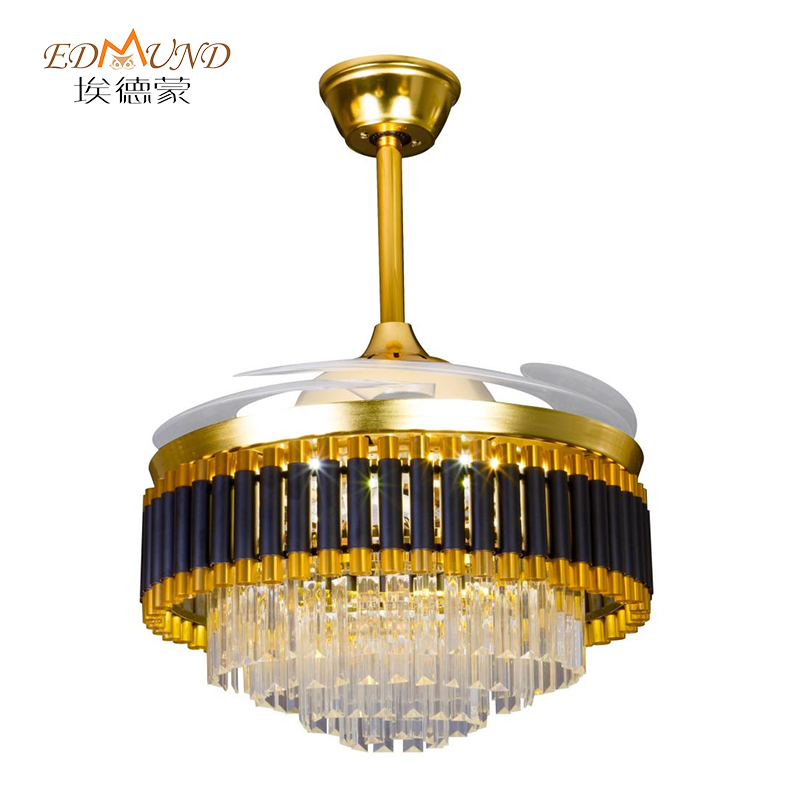 Quạt trần đèn chùm K008 có ánh sáng với điều khiển từ xa 42 inch 3 màu với đèn chùm quạt pha lê loa