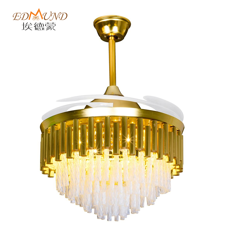 Quạt trần đèn chùm K009 có ánh sáng với điều khiển từ xa 42 inch 3 màu với đèn chùm quạt pha lê loa