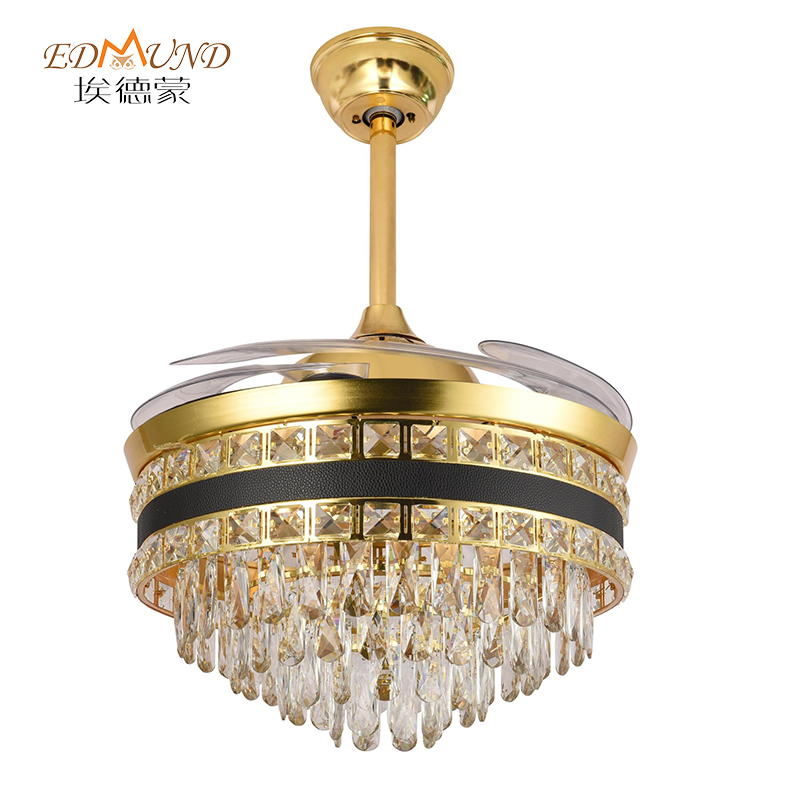 Quạt trần đèn chùm K012 có ánh sáng với điều khiển từ xa 42 inch 3 màu với đèn chùm quạt pha lê loa