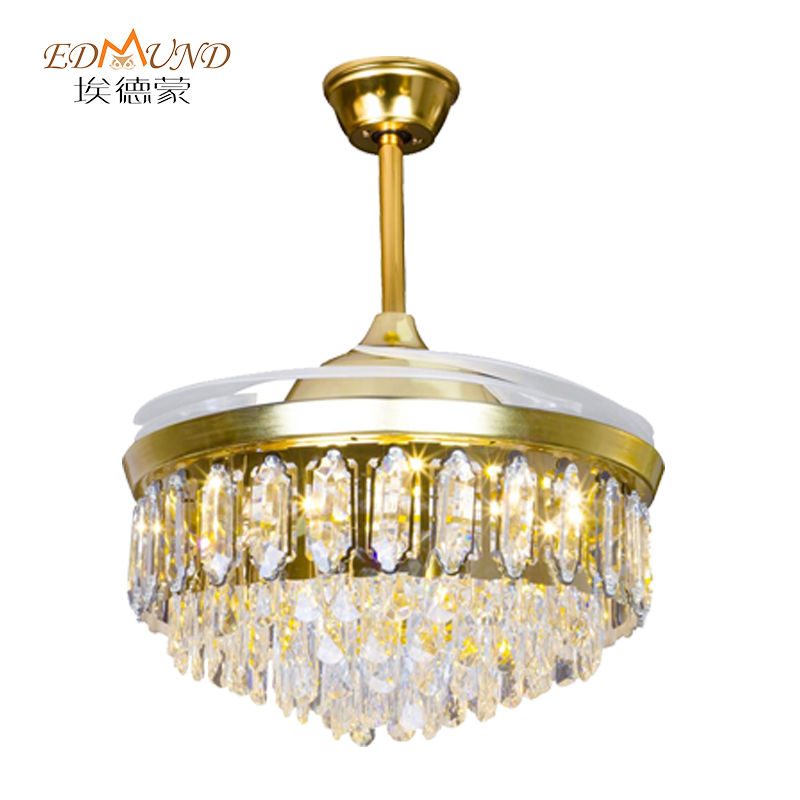 Quạt trần đèn chùm K014 có ánh sáng với điều khiển từ xa 42 inch 3 màu với đèn chùm quạt pha lê loa