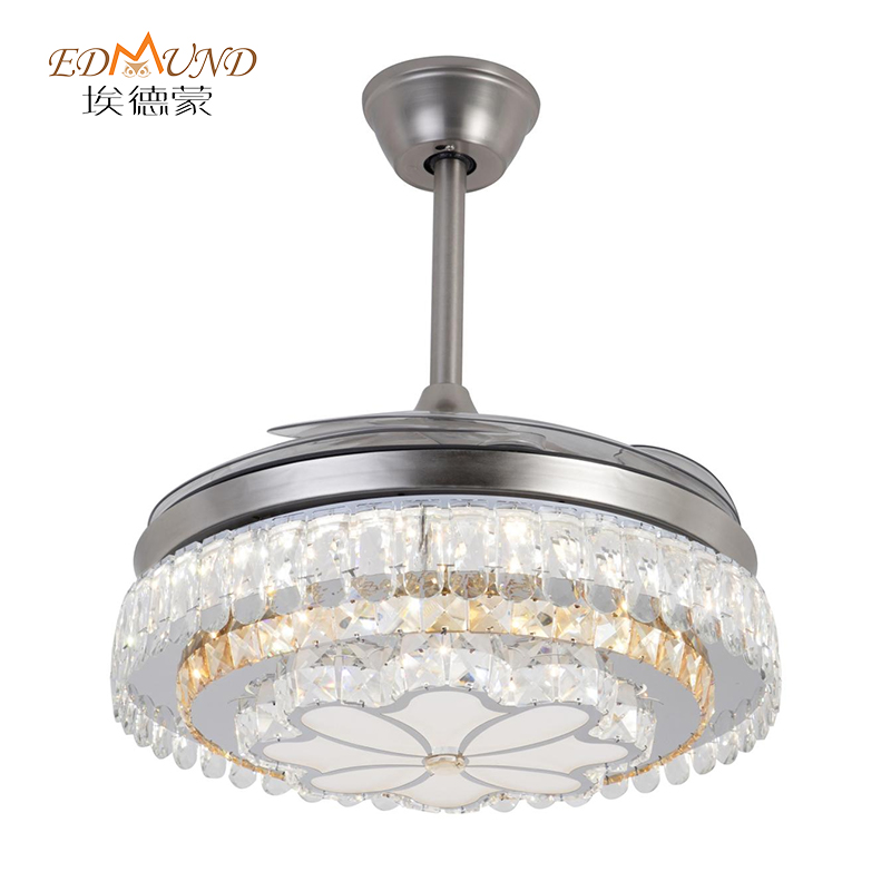 Quạt trần đèn chùm K016 có ánh sáng với điều khiển từ xa 42 inch 3 màu với đèn chùm quạt pha lê loa