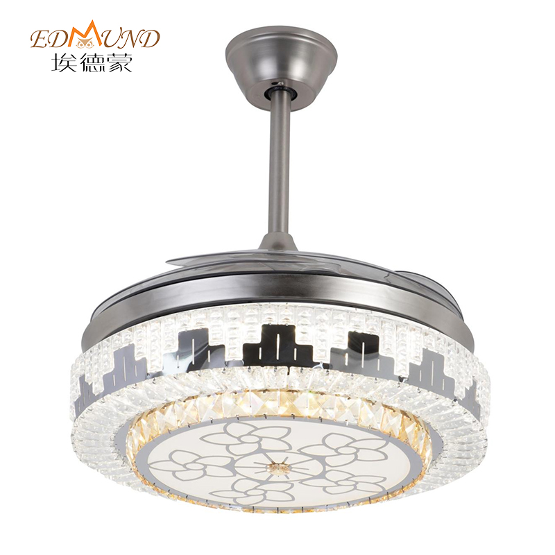 Quạt trần đèn chùm K017 có ánh sáng với điều khiển từ xa 42 inch 3 màu với đèn chùm quạt pha lê loa